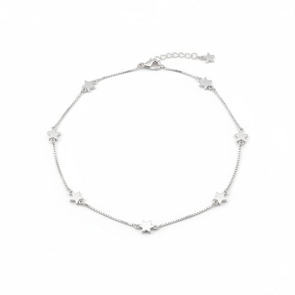 Star Line Minimal Silver Anklet – 99.9% Pure Adjustable