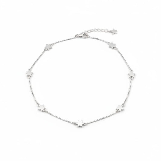 Star Line Minimal Silver Anklet – 99.9% Pure Adjustable