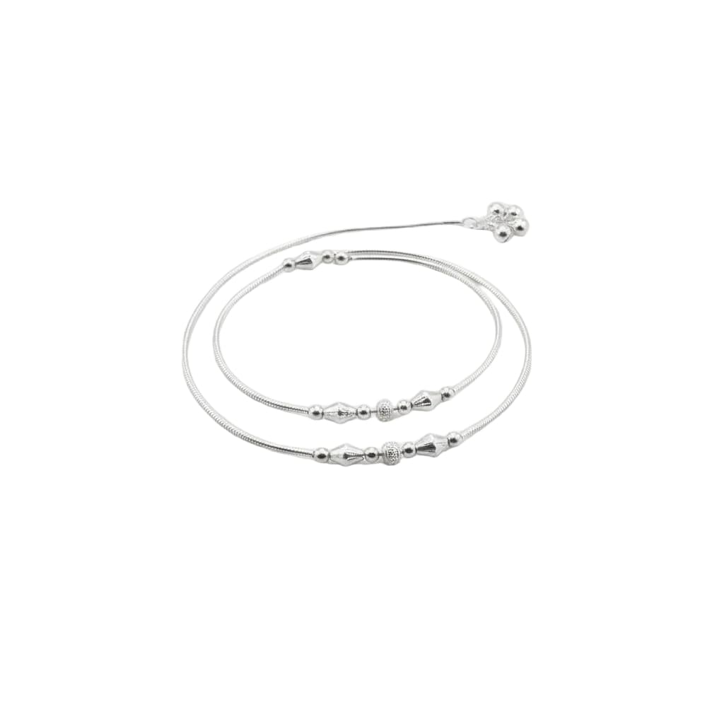 Station Bead Snake Chain Silver Anklet – 99.9% Pure