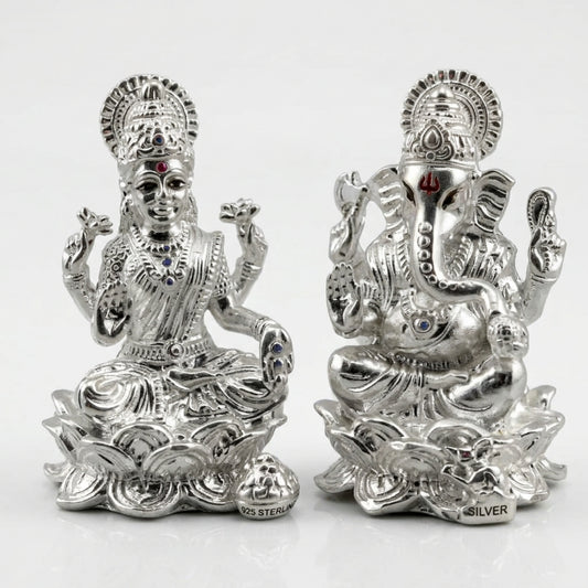 sterling Silver (92.5% purity) Ganesh Lakshmi Idol Set
