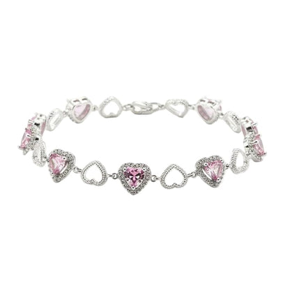 Sterling Silver (92.5% purity) Pink Heart CZ Bracelet