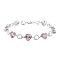Load image into Gallery viewer, Sterling Silver (92.5% purity) Pink Heart CZ Bracelet
