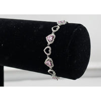 Load image into Gallery viewer, Sterling Silver (92.5% purity) Pink Heart CZ Bracelet
