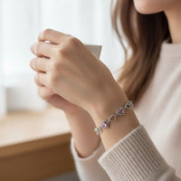 Load image into Gallery viewer, Sterling Silver (92.5% purity) Pink Heart CZ Bracelet
