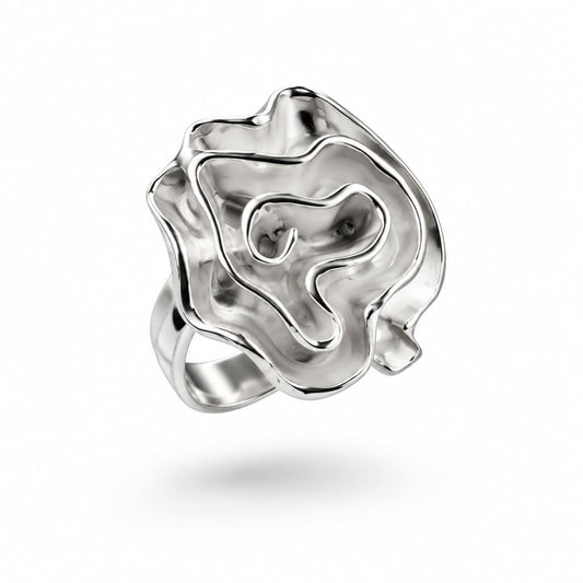 Sterling Silver Abstract Rose Swirl Ring - Rings