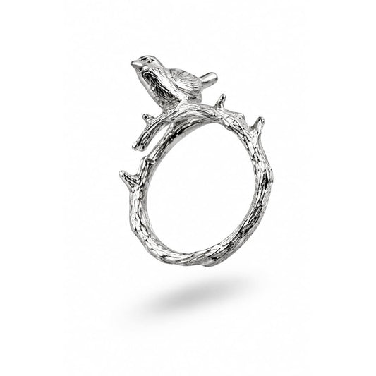 Sterling Silver Bird on Branch Ring (5.51g) - Rings