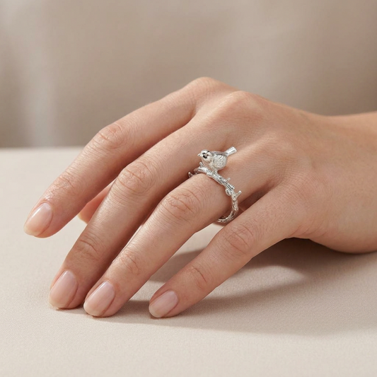 Sterling Silver Bird on Branch Ring (5.51g)