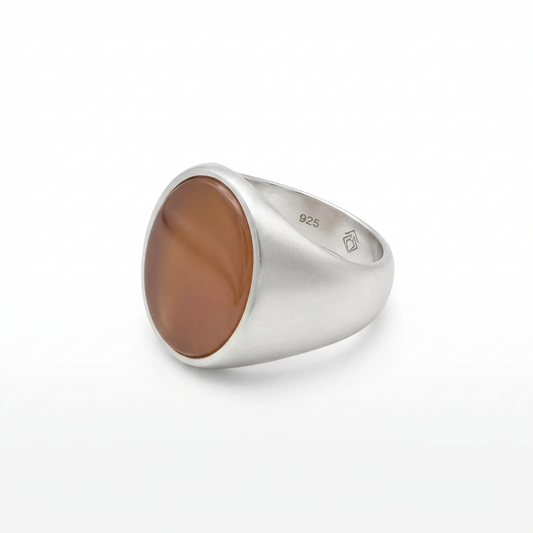 Sterling Silver Carnelian Signet Ring (15g) - Size O