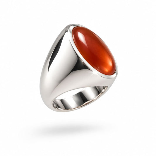 Sterling Silver Carnelian Signet Ring (15g) - Size O - Rings