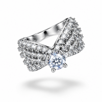 Load image into Gallery viewer, Sterling Silver Chevron Pave Ring (5.76g) - Size N
