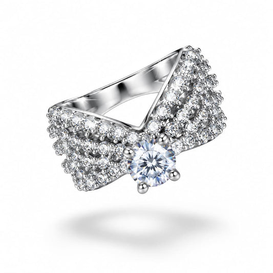 Sterling Silver Chevron Pave Ring (5.76g) - Size N - Rings