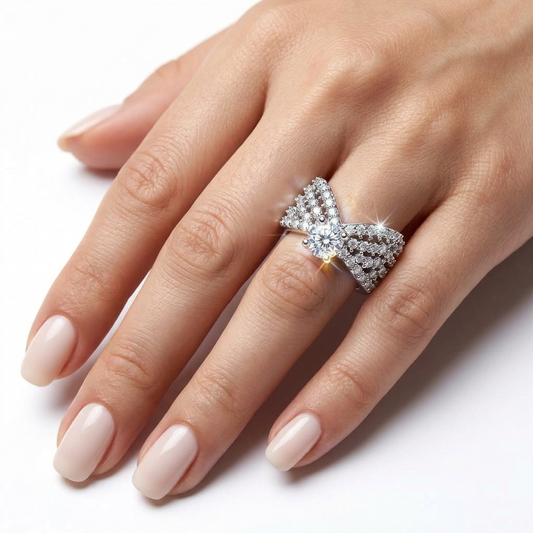 Sterling Silver Chevron Pave Ring (5.76g) - Size N