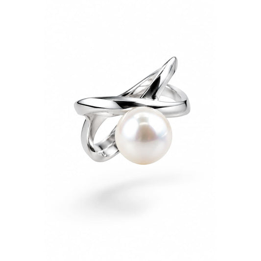 Sterling Silver Crossover Pearl Ring - Rings