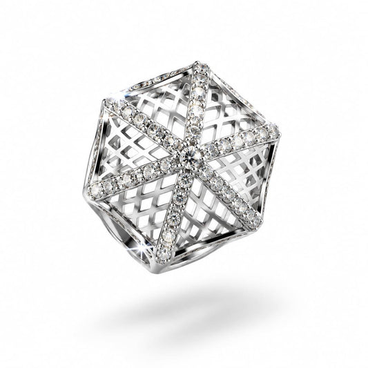 Sterling Silver CZ Hexagon Cage Ring (3.41g) - Size K