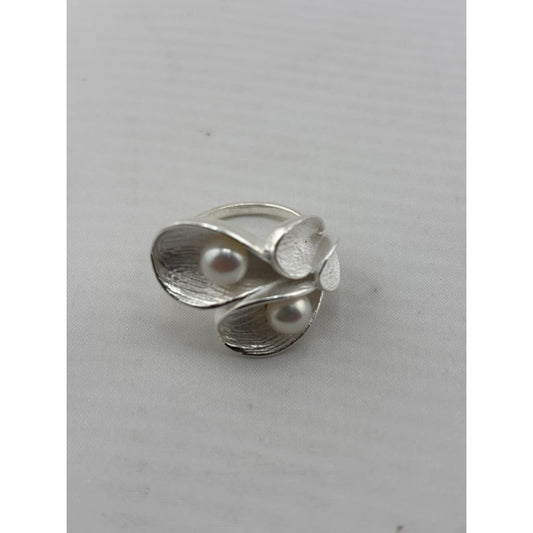 Sterling Silver Double Pearl Ring (10.1g) - Rings