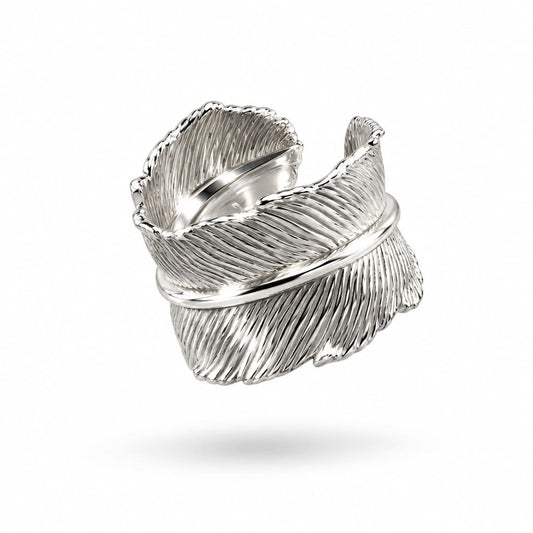 Sterling Silver Feather Wrap Ring (8.8g) - Rings