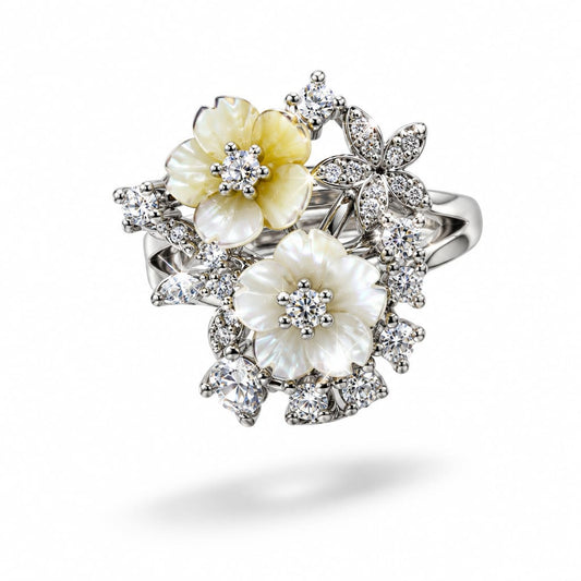 Sterling Silver Floral Cluster Ring (5.52g) - Size N - Rings