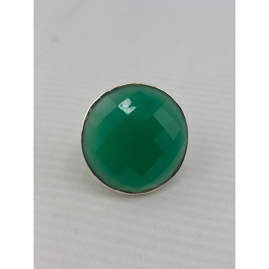 Sterling Silver Green Stone Ring (17g) - Rings