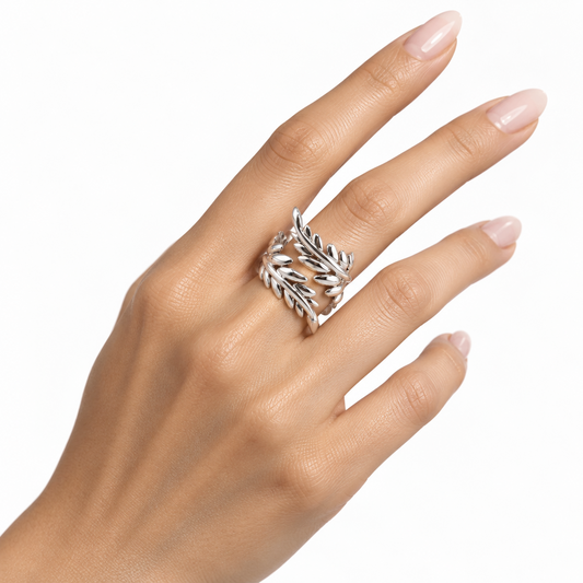 Sterling Silver Leaf Wrap Ring (5.61g) - Rings