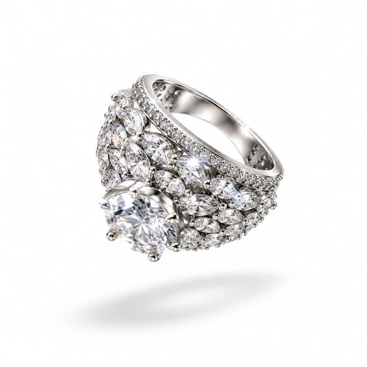 Sterling Silver Marquise Cluster Ring (8.64g) - Size O