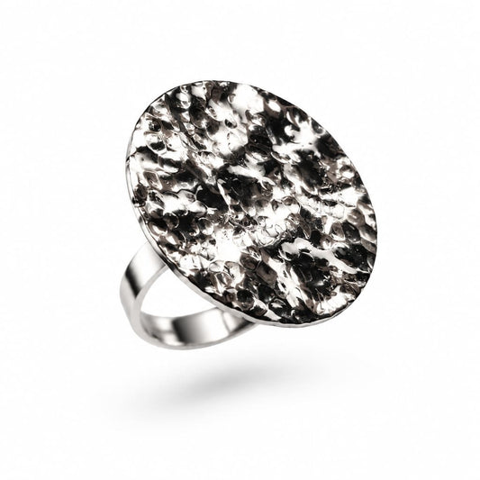 Sterling Silver Molten Textured Disc Ring - Rings