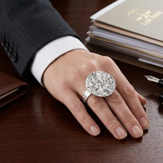 Sterling Silver Molten Textured Disc Ring