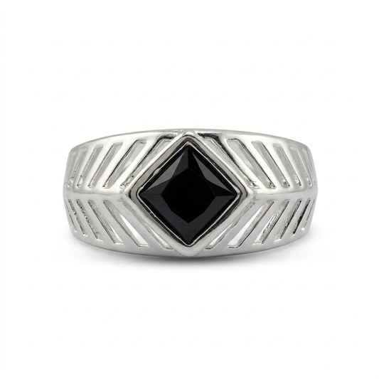 Sterling Silver Onyx Chevron Ring