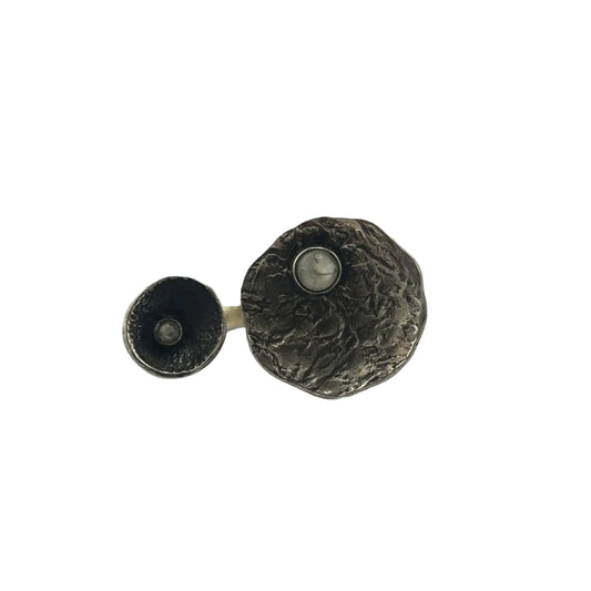 Sterling Silver Oxidized Double Disc Ring with Moonstone