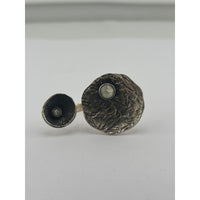 Load image into Gallery viewer, Sterling Silver Oxidized Double Disc Ring with Moonstone
