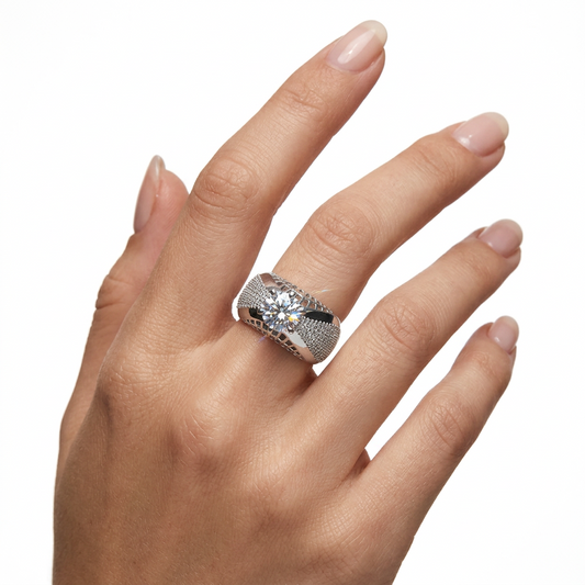 Sterling Silver Pave Solitaire Ring (12g) - Size O