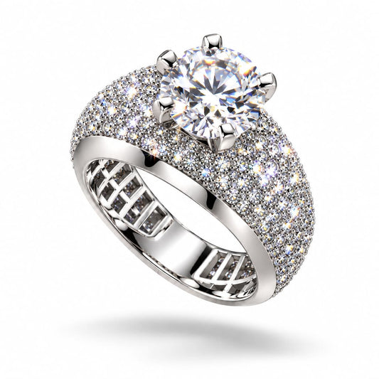 Sterling Silver Pave Solitaire Ring (12g) - Size O - Rings