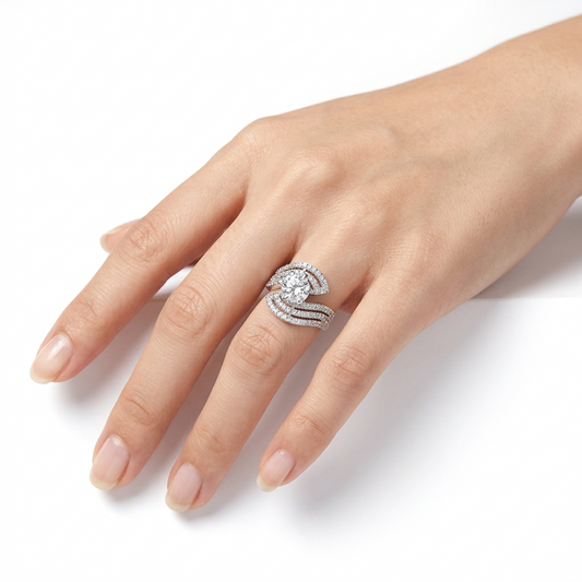 Sterling Silver Pave Swirl Ring (7.86g) - Size O