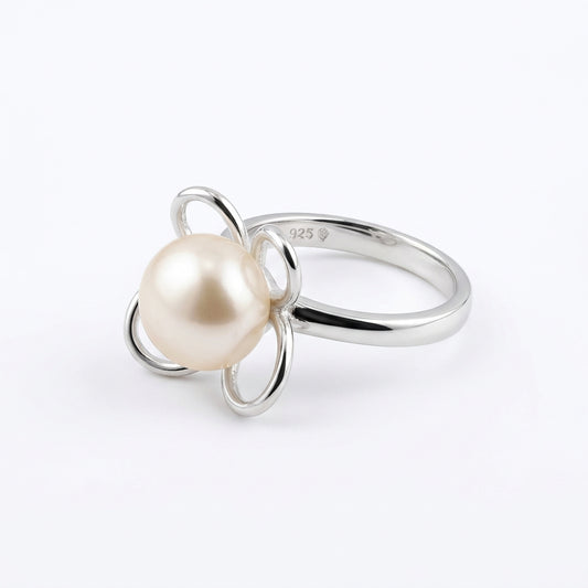 Sterling Silver Pearl Flower Ring - Rings