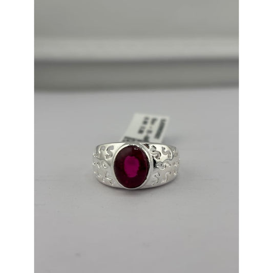 Sterling Silver Red Gemstone Ring (6.3g) - Size T 1/2