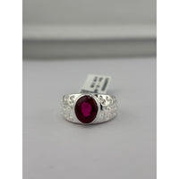 Load image into Gallery viewer, Sterling Silver Red Gemstone Ring (6.3g) - Size T 1/2
