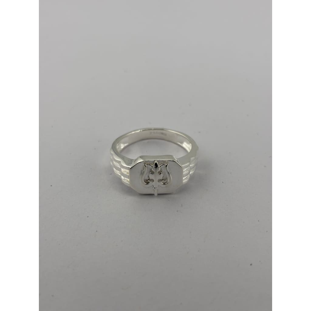 Sterling Silver Trishul Panel Ring - S - Rings