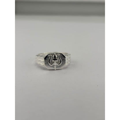 Sterling Silver Trishul Panel Ring - S - Rings