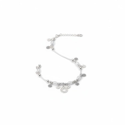 Sunburst Floral Charm Silver Anklet – 99.9% Pure Weight:16g