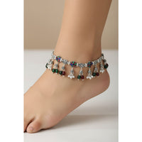 Load image into Gallery viewer, Tribal Floral Charm Silver Anklet – 99.9% Pure Silver – Multicolor Stone – Adjustable
