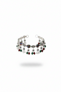 Load image into Gallery viewer, Tribal Floral Charm Silver Anklet – 99.9% Pure Silver – Multicolor Stone – Adjustable
