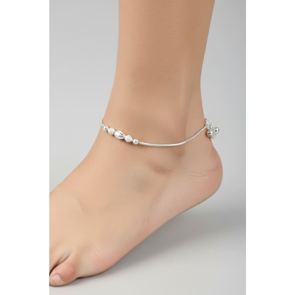 Trio Bead Elegance Silver Anklet – 99.9% Pure Weight:20g