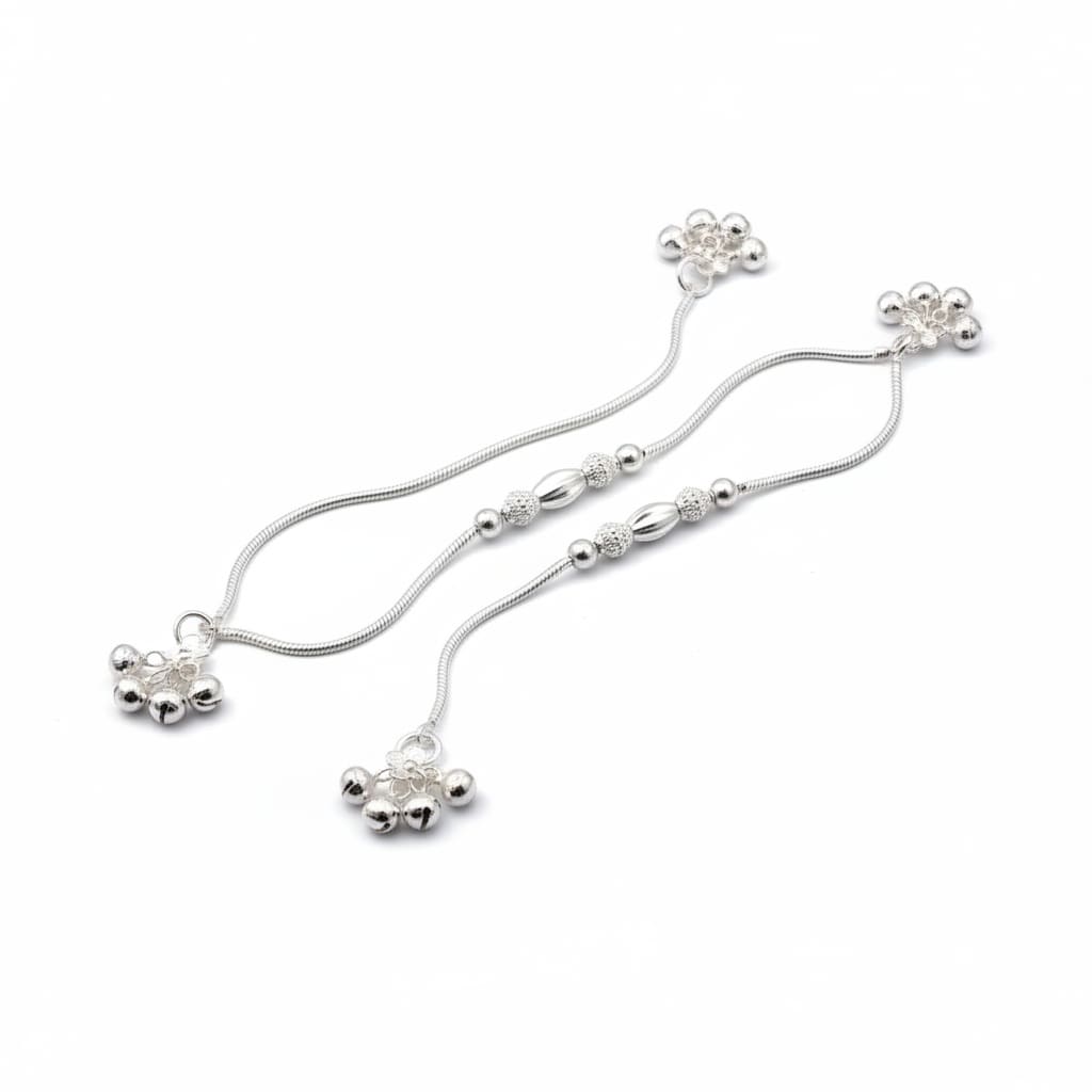 Trio Bead Elegance Silver Anklet – 99.9% Pure Weight:20g