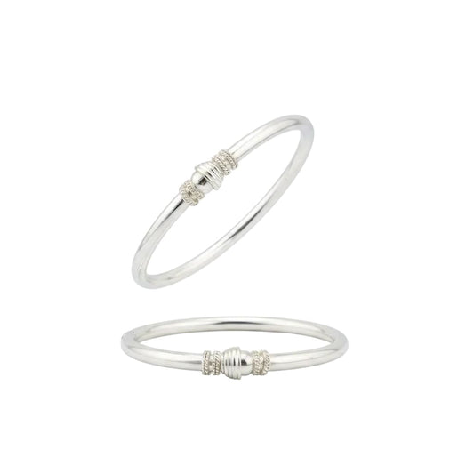 Twin Rope Bead Silver Kada Pair – 925 Sterling Bracelet Set