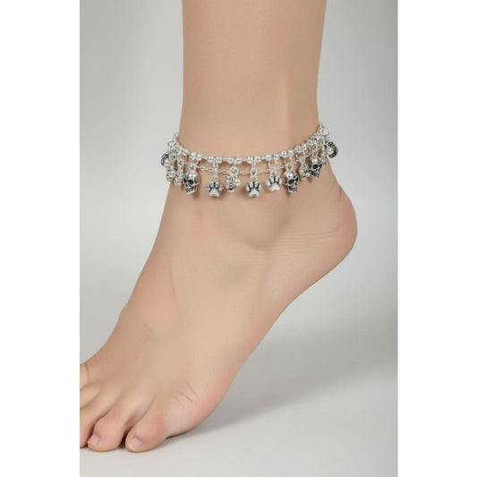 Vintage Charm Cluster Silver Anklet – 99.9% Pure Multicolor