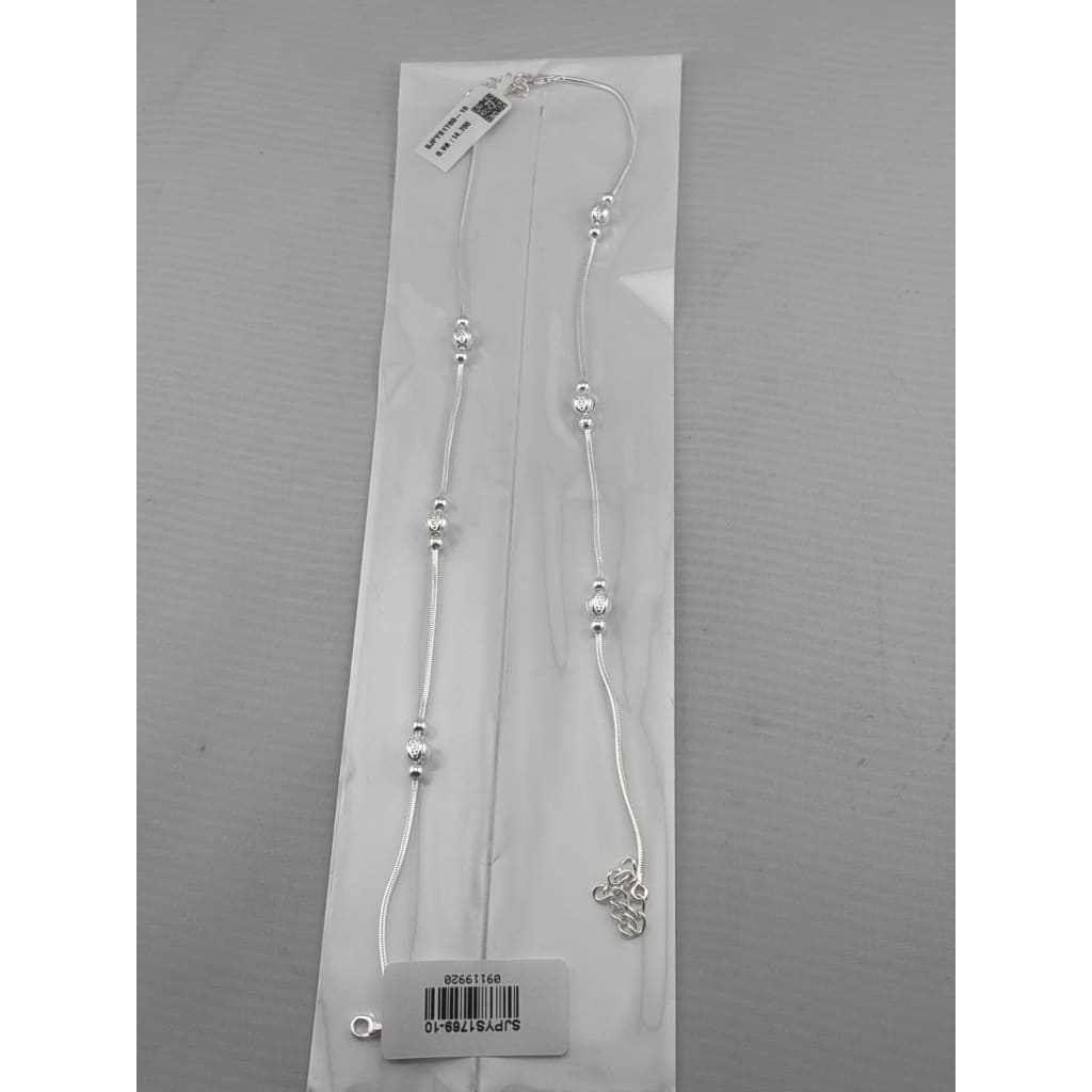 Wave Diamond-Cut Bead Silver Anklet – 99.9% Pure Weight:14g