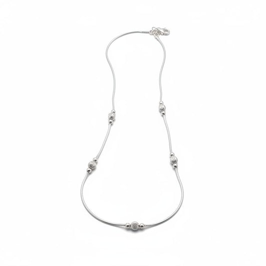Wave Diamond-Cut Bead Silver Anklet – 99.9% Pure Weight:14g
