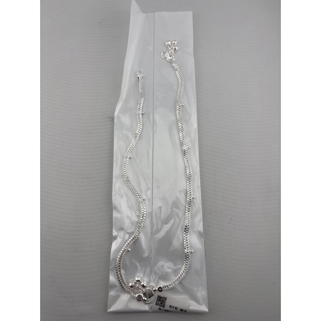 Wave Pattern Bell Silver Anklet – 99.9% Pure Adjustable