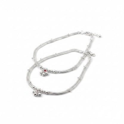 Wave Pattern Bell Silver Anklet – 99.9% Pure Adjustable