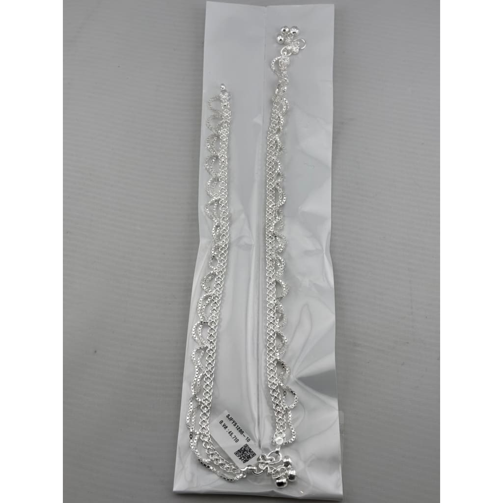 Wave Pattern Chain Anklet – 925 Sterling Silver Adjustable