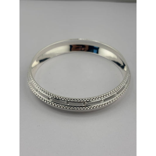Wide Silver Kada with Beaded Rail & Diamond-Cut Zigzag